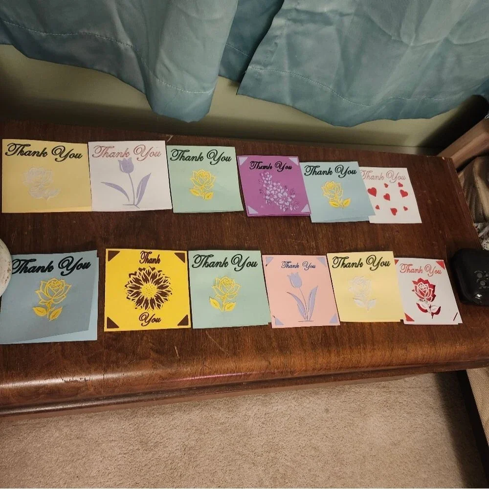 Hand Crafted Colorful Thank You Cards Set of 12